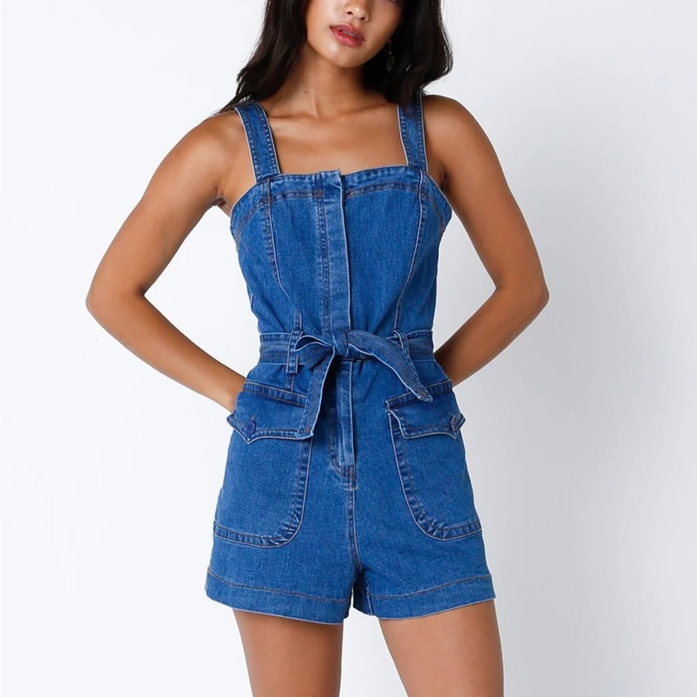 Olivaceous Blue Denim Short Overalls